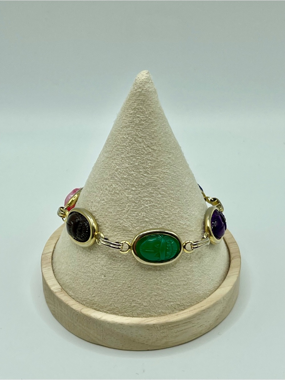 Multi-Color Scarab Link Bracelet - Gold Tone Accent Acrylic Plastic